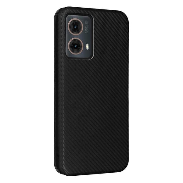 Kolfibertextur Flip Läder Telefonfodral (Svart, för Motorola Moto G85)