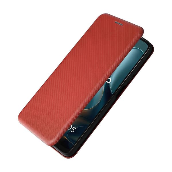 Karbonfibertekstur Flip Lær Telefonveske (Brun, for Motorola Moto G05 / E15)