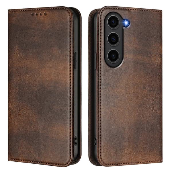 Til Samsung Galaxy S23 Wallet Case Vintage Tekstur RFID Læder Telefon Cover (Brun)