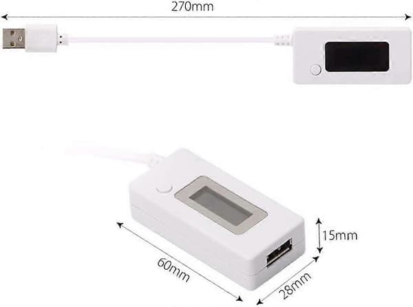 White Tail LCD-bakgrundsbelysning LCD Digital Display USB Amperemeter Voltmeter Laddningskapacitet Detektionstabell Detektor