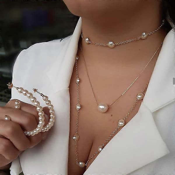 Halskæde til kvinder Disk Charm Halskæde Multilayer Perler Møntkæde Halskæde Fin Lagdelt Choker Halskæde Smykker