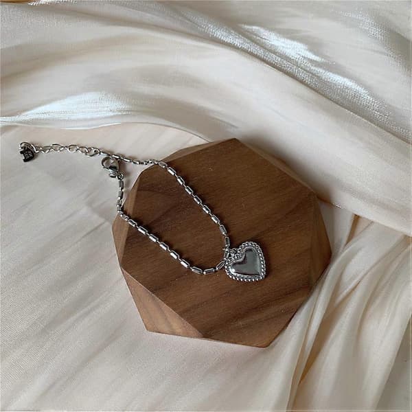 Sølv Hjerte Perle Lænke Charm Armbånd Dame Piger Smykke Gave, 1 stk