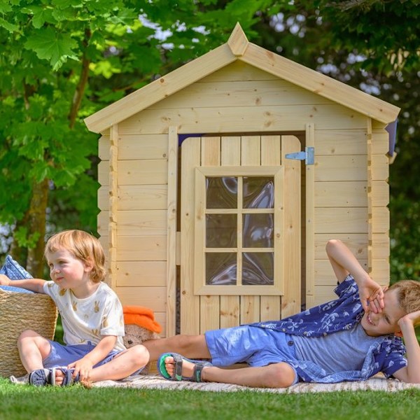 Timbela M570Z-1 Trähus för barn - Grönt tak - Lekhus för utomhus 111x113xH121cm/0.9 m2 Beige