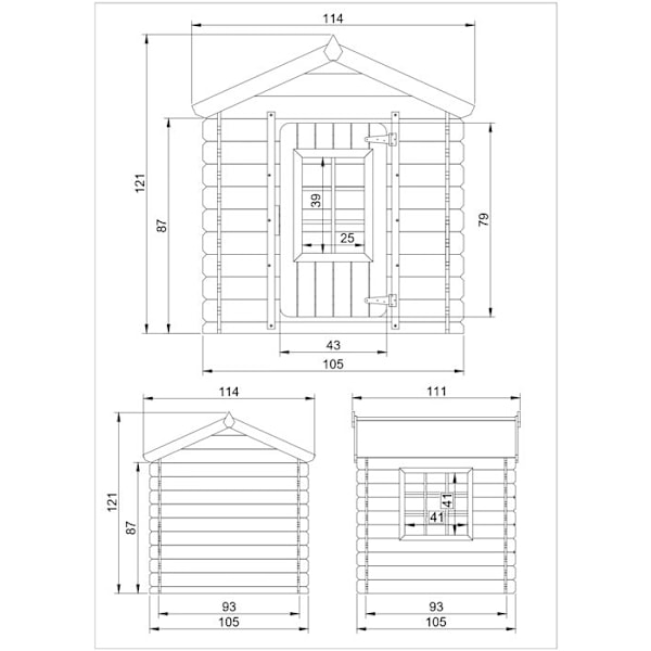 Børnehus i træ TIMBELA - 113x111 cm - Tykkelse 13 mm - Fyr / gran - M570R-1 Snape