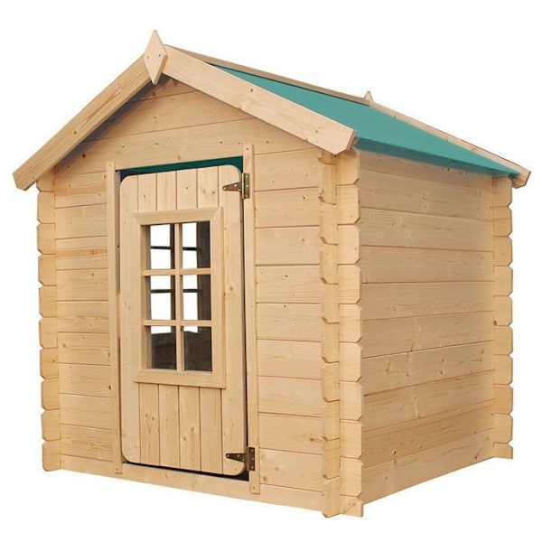 Timbela M570Z-1 Puutalo lapsille - Vihreä katto - Ulkoleikkimökki 111x113xK121cm/0.9 m2 Beige