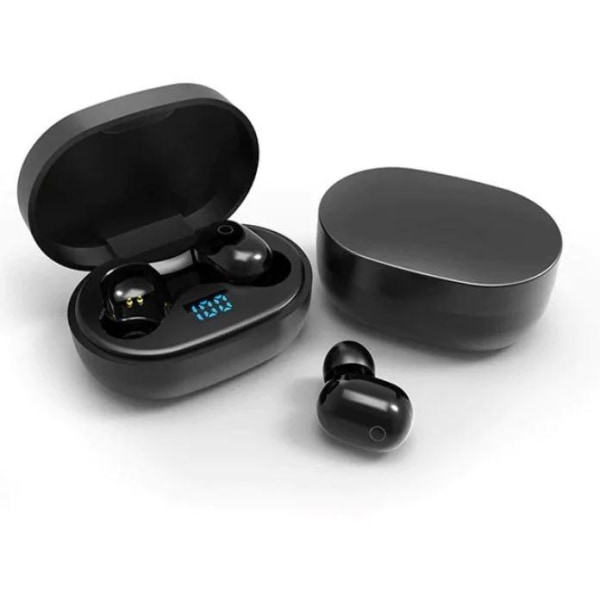 Trådlösa hörlurar, Bluetooth 5.0, med strömbox, Svart