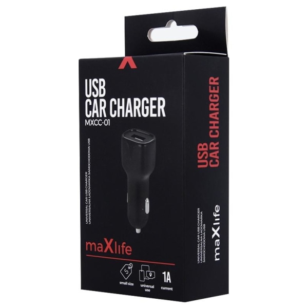 Maxlife Billaddare MXCC-01 USB (1A), Svart