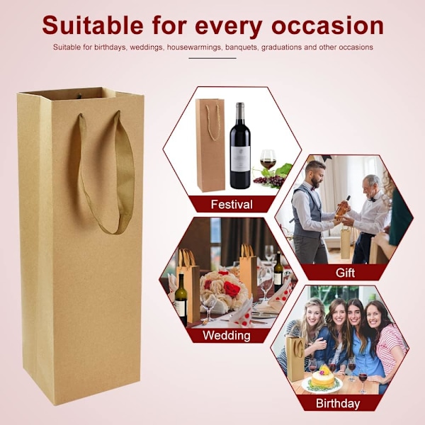 15 ST A Kraft Gavepose - Flaskestørrelse - 11*9*35cm - Kraft Gave Wr