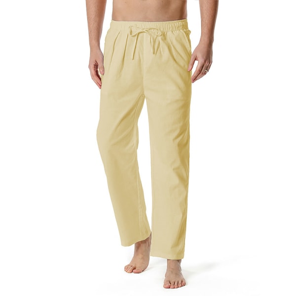 Män Vanliga raka ben Casual byxor Yoga Beach Lös resår midja khaki 3XL