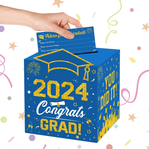 2024 Graduation Card Box with 30 Cards Class of Graduation Party Decorations Wish Card Box Congrats Grad Cardholder Favors Supplies Orange