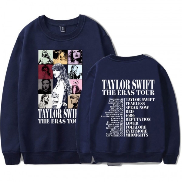 Taylor Swift The Eras Tour print pitkähihainen Crewneck Casual löysä pusero Topit Fanit Lahjat miehille Naiset 2-22 navy blue XL