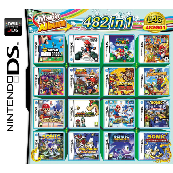 3DS NDS-pelikasetti: 208-in-1-yhdistelmäkortti, NDS-monipelikasetti, jossa on 482 IN1-, 510- ja 4300-pelejä 482 IN 1