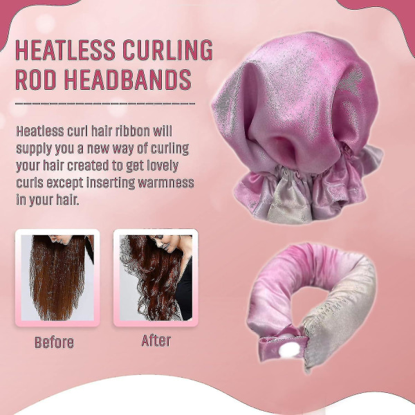 Satin Heatless Hair Curler 2 Set, Hårrullar För Heatless Lockar Med Hårlockar, Mjuk Curling Rod Pannband för långt hår, Curling Set för sömn Lotus red pink