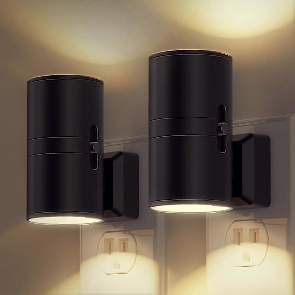 2-pak LED Natlampe med Stikkontakt, Moderne Natlamper til Stikkontakt, Skumringssensor, Blødt Hvidt 3000K, 0-100LM Justerbar Lysstyrke, Dæmpbar Natlampe