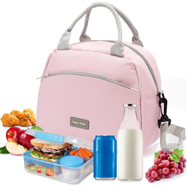 Isolerad lunchväska för kvinnor, vit liten matkasse för damer, lunchväska för vuxna Pink