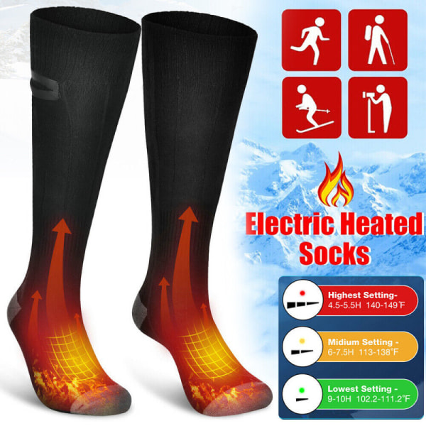 Oppvarmede sokker for menn kvinner, oppgraderte elektriske varmesokker fot vintervarmer sokk termosokker