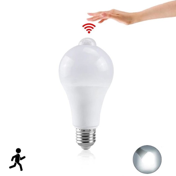 E27 Smart Sensor Night Led Lampa Smart Pir Rörelsesensor Lampa För Trappa Toalett Veranda Garage Balkong Badrum 5W White Light