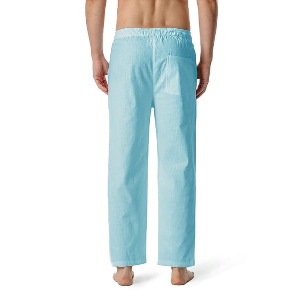 Män Vanliga raka ben Casual byxor Yoga Beach Lös resår midja blue XL