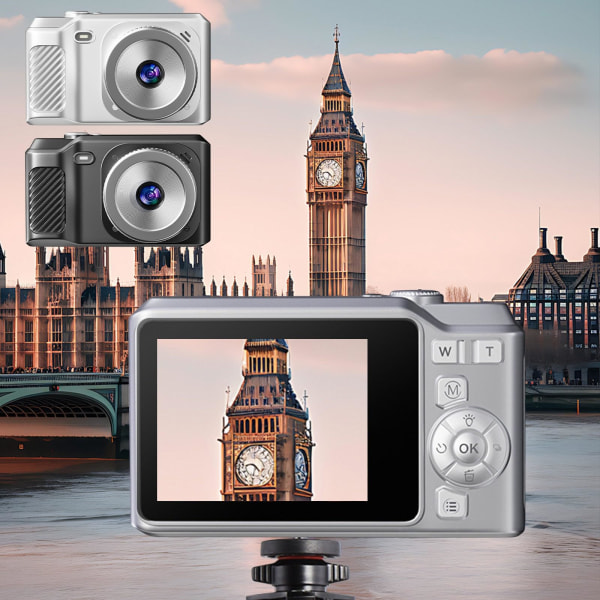 Digitalkamera, full HD 1080P-kamera, 2,8-tommers digital, med 8x zoom anti-shake og fotograferingsopptak, bærbar liten Vlog-kamera silver