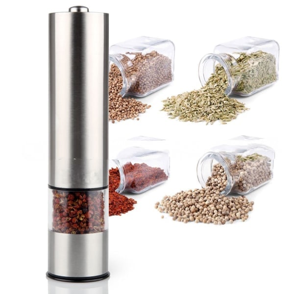 Suola- tai pippurimylly - Paristokäyttöinen setti Sähköinen pippurimylly - Ruostumaton teräs mustapippurimylly & Himalaya Pink Salt Shaker LED-valolla