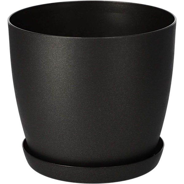 Blomsterpotter 6 farger 8 størrelser Matte Plastpotter Potte + Fatbrikke Deko (Svart Grafitt Matt, 12 cm)