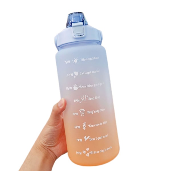 1. vandflaske 2 liter stor kapacitet Gratis motiverende med tidsmarkør Fitness Plastkopper Udendørs Gym Drik Green Gradient