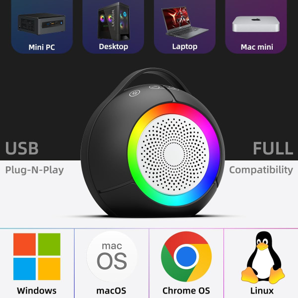 Dynamiska RGB USB-datorhögtalare - Bärbara Plug-N-Play-högtalare för bärbara datorer med klart ljud, hög volym, djup bas, pekkontroll