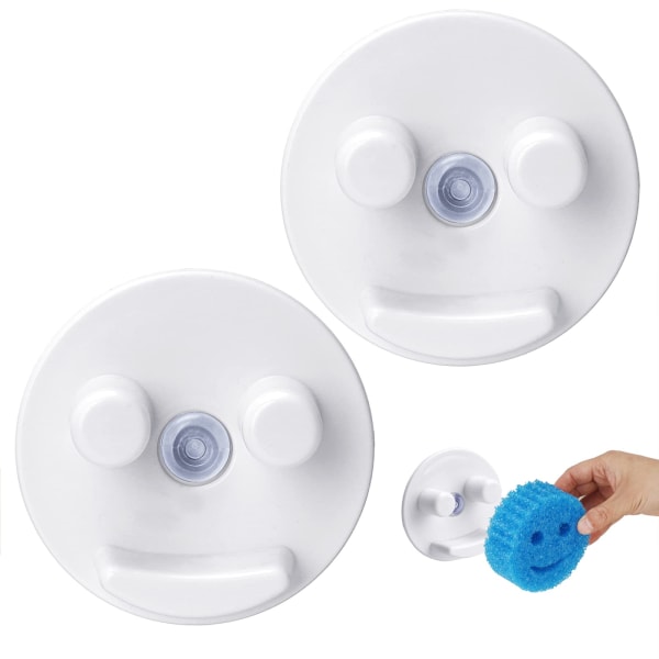 2 pieces Sponge holder with suction cup holder for kitchen/bathroom sink, self-draining, dishwasher safe, holds smiley sponge (sponge not included) White