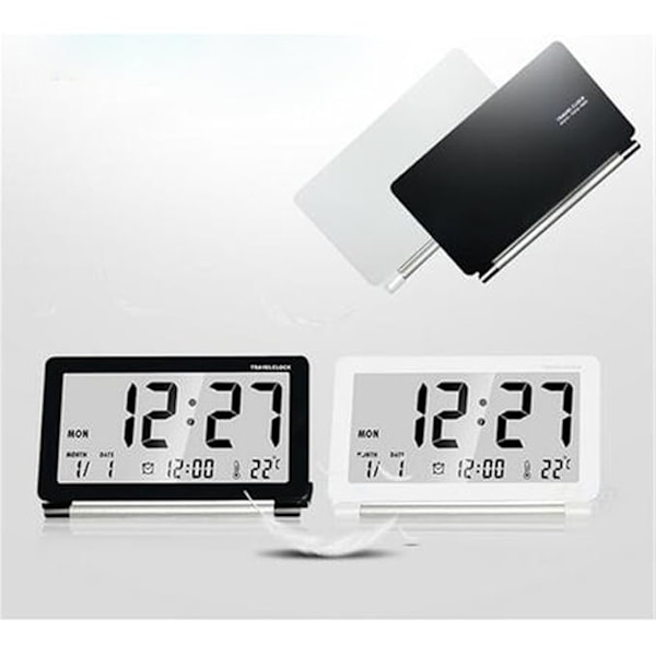 LCD Väckarklocka Ultratunn Vikbar Reseväckarklocka Bärbar Digital Väckarklocka (Vit)