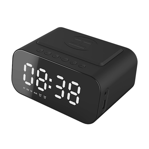 Trådlös Laddning Bluetooth Högtalare Klocka LED-Display Väckarklocka Högtalare med FM-Radio USB Snabbladdare