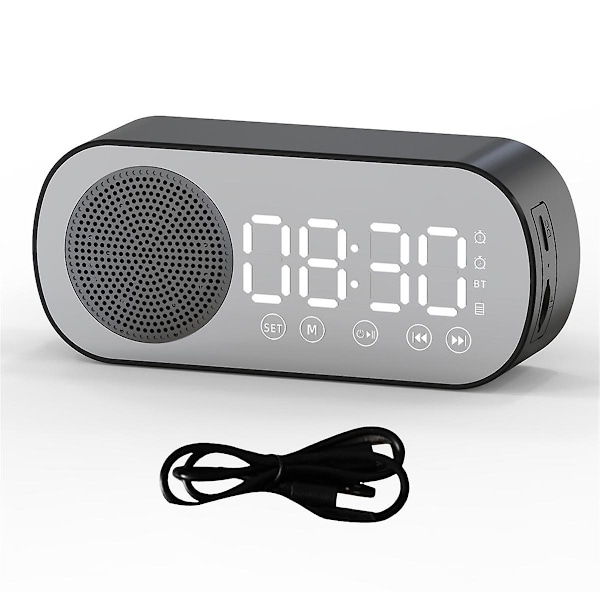 Trådlös Bluetooth-högtalarklockradio med dubbla larm, TF-kortstöd, digital väckarklocka för hem och kontor