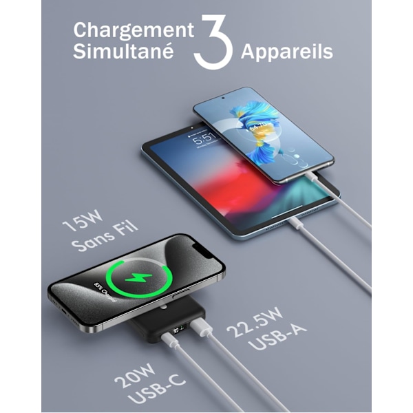 External Battery for Mag-Safe, 10000mAh Magnetic Wireless Battery Pack, Foldable Power Bank Mag-Safe PD 22.5W Fast Charging USB-C LED Display