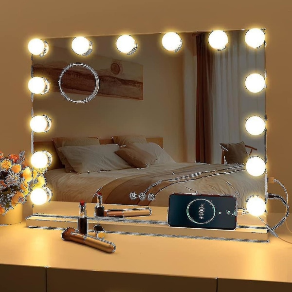 Hollywood Makeup Mirror 10 pærer - oplyst med 3 lystilstande Kompatibel bordplade eller vægmontering (kun lampe)