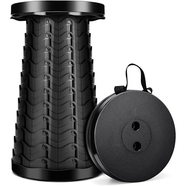 Kannettava kokoontaitettava jakkara, kevyt mutta kestävä, kantavuus 180 kg, kokoontaitettava muovijakkara retkeilyyn ja kalastukseen, musta Black Round
