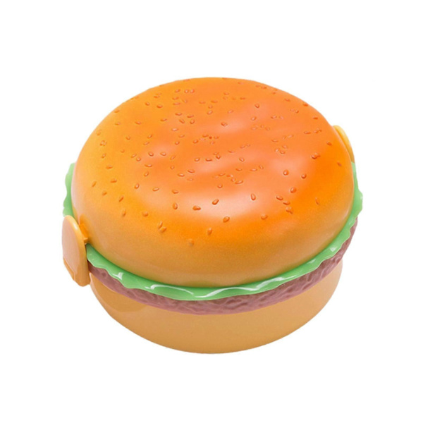 Tegneserie Hamburger Madkasse, 3 Rum Bento Boks med Gaffel og Ske Madopbevaringsbeholder til Børn Voksne Arbejde Round