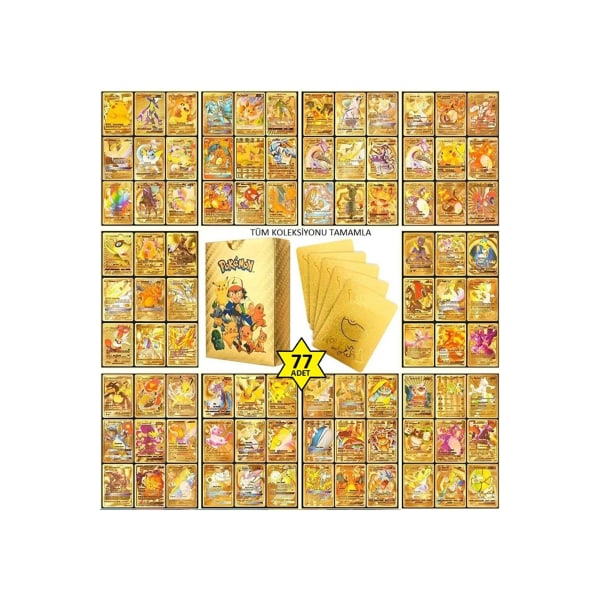 Pok é mon Solid Gold Metal Card 55PCS VMAX EX VSTAR MEGA Keräily Pikachu