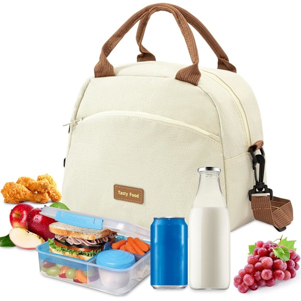 Insulated Lunch Bag for Women Work, White Small Lunch Tote Bag Women, Lunch Box for Adults Off-white