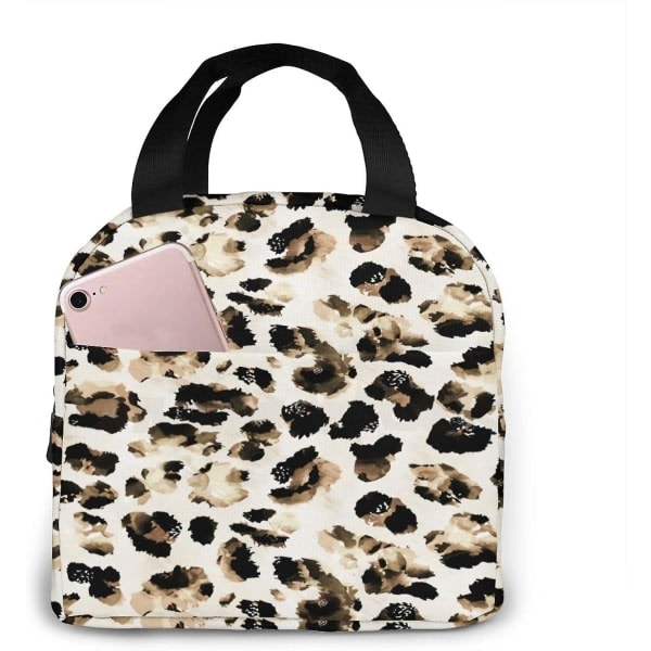 Bärbar Bento-väska Leopardmönstrad Kontorsskola Isolerad Lunchväska Återanvändbar Lunchväska för Vuxna och Barn - Lunchbehållare Handväska-on