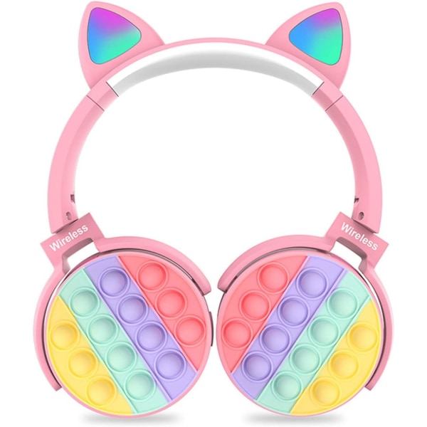Rainbow Pop-On-It Bluetooth-hodetelefoner, fidget Bluetooth-hodemontert stereohodesett, trådløse hodetelefoner Støyreduserende hodetelefoner over blue