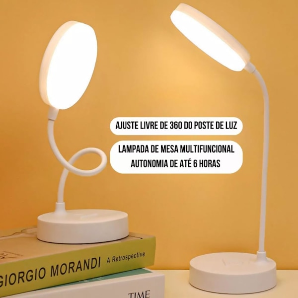 Fleksibel LED-skrivebordslampe, oppladbar, trådløs USB-ladekabel og 3 lysstyrkenivåer, trykknapp, studier, lesing, arbeid, premium A