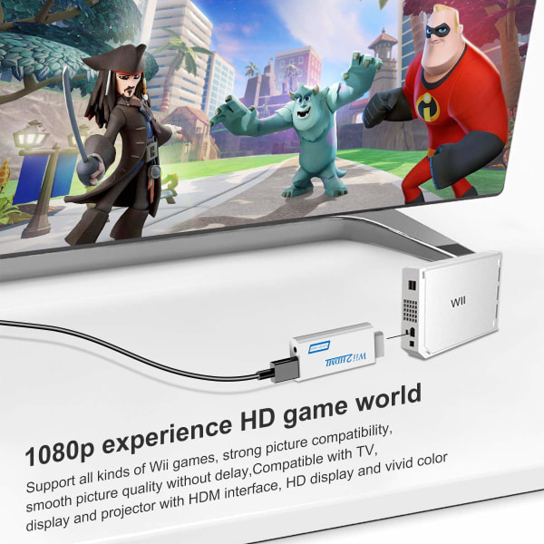 Wii-HDMI-sovitinmuunnin 3,5 mm:n ääniliitännällä ja 1080p 720p HDMI-lähdöllä, yhteensopiva kaikkien Wii-tilojen kanssa White