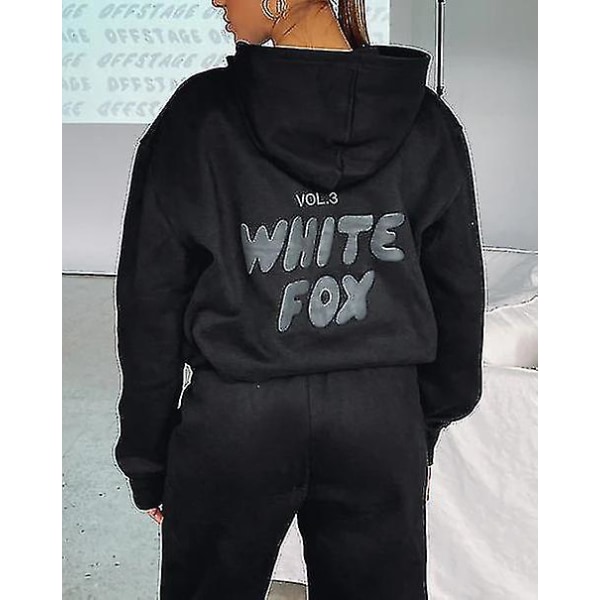 vit Fox Huvtröja Ytterkläder för kvinnor -två stycken hoodie kostymer Långärmad hooded outfit xd. Black XL