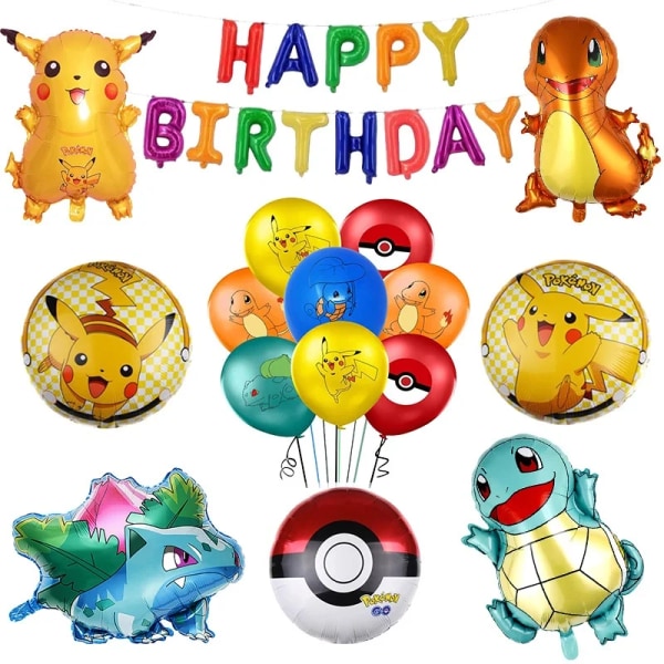 Po.Ke.Mon Balloner Alderssæt Folie Latex balloner Børnefødselsdagsfest dekoration Pikachu Birthday Set 02