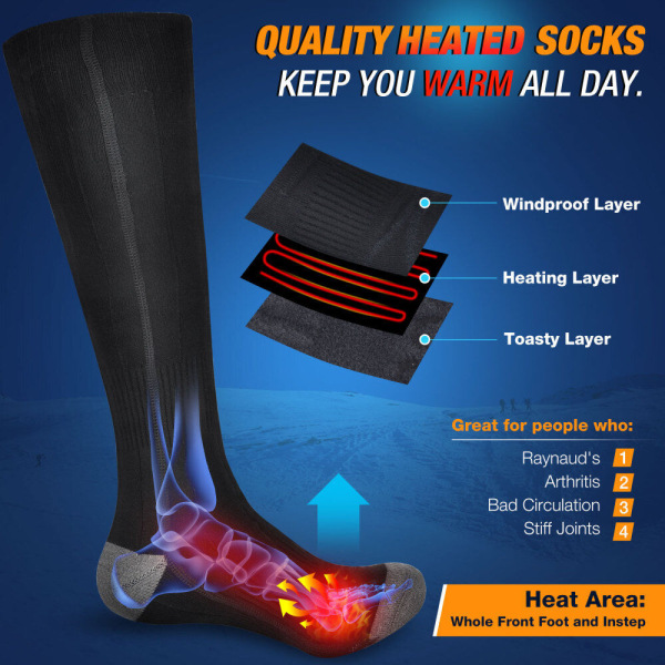 Elektriske varmestrømper Fod Vintervarmer Sok Termo-sokker 2023 Opgraderede Heat Socks