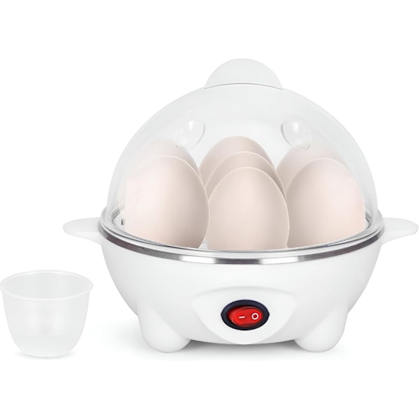 Egg Cooker och Äggkokare 7 Ägg Kapacitet 3-i-1 Elektrisk Kokt Ägg, Grönsakskokare, Pocherare, Äggröra, Omelettmaskin med Automatisk Avstängning (Vit)