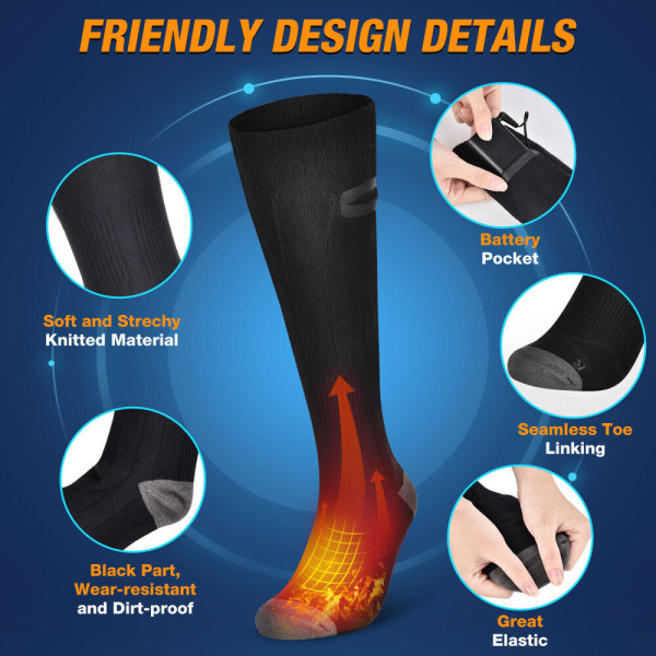 Oppvarmede sokker for menn kvinner, oppgraderte elektriske varmesokker fot vintervarmer sokk termosokker