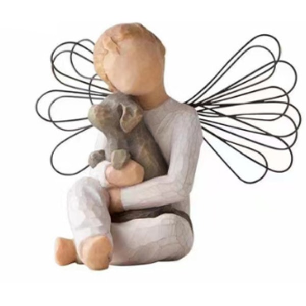 Willow harts -jäljitelmä puunveisto ystävyyden enkeli patsas hartsi käsityö kodin sisustus pari koriste Sitting on wings