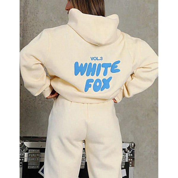 Huvtröja-vit Fox Ytterplagg -två stycken hoodie kostymer Långärmad Hooded Outfit Set Jst. light yellow L