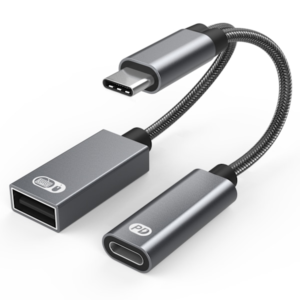 USB-C uros - USB-A naaras + USB-C PD -latausportti ja OTG-sovitin USB 2.0
