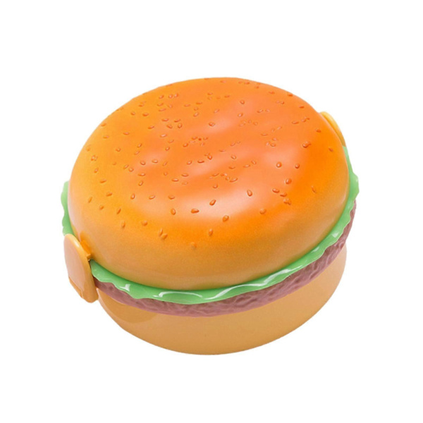 Tegneserie Hamburger Madkasse, 3 Rum Bento Boks med Gaffel og Ske Madopbevaringsbeholder til Børn Voksne Arbejde Round